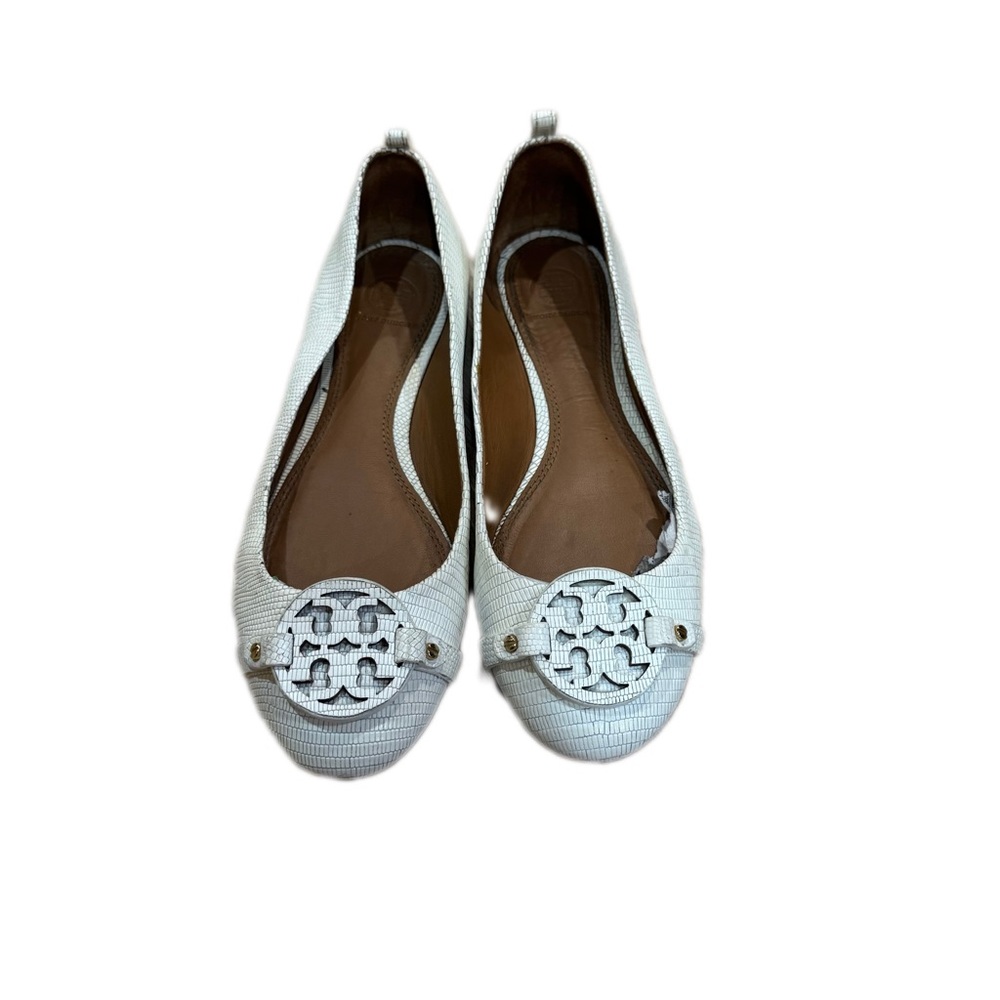 Tory Burch White Flats with Logo Accent